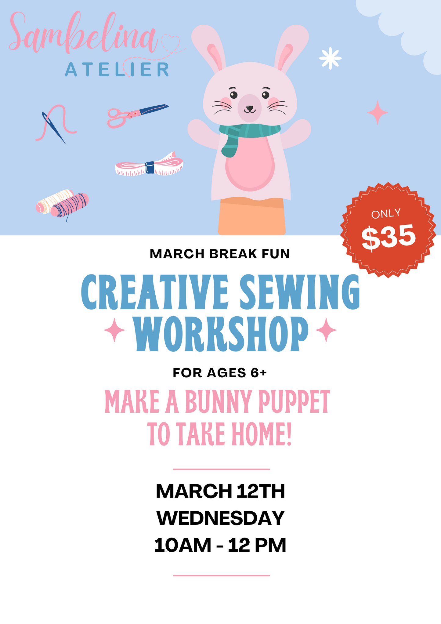 March Break Creative Sewing Workshop - 10am to 12pm